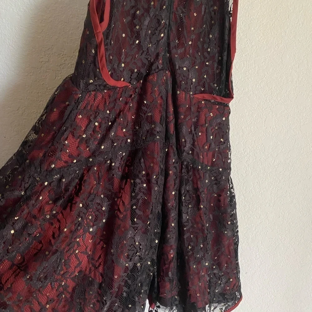 Free People Wish Upon A Star Black Burgundy Lace Halter Coquette Vampy Dress 2